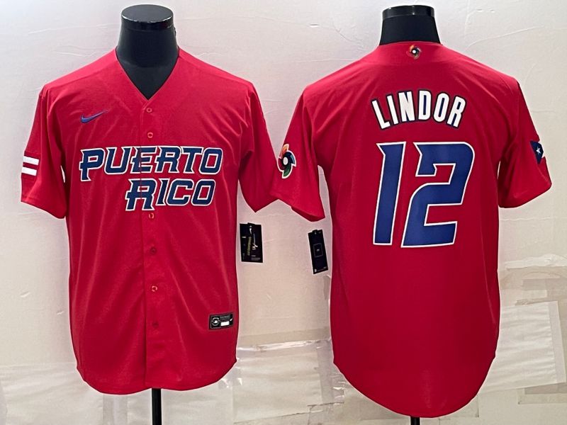 Men 2023 World Cub #12 Lindor Red Nike MLB Jersey6->more jerseys->MLB Jersey